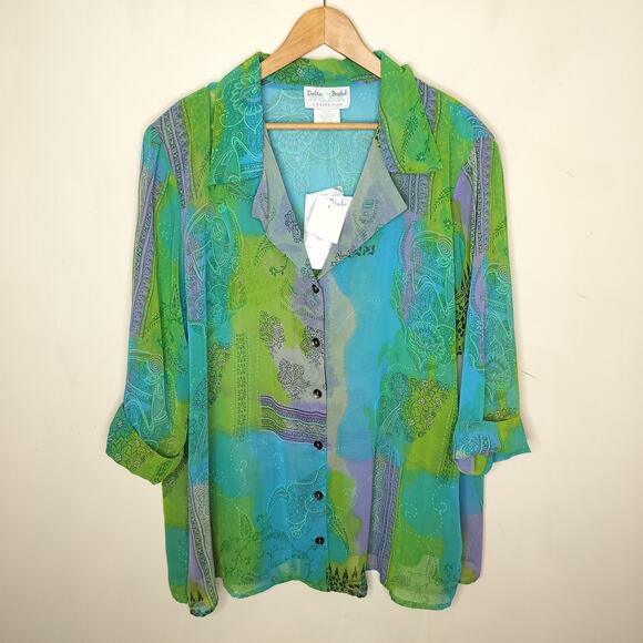 Delta Burke Floral Button Front Shirt - Picture 1 of 12